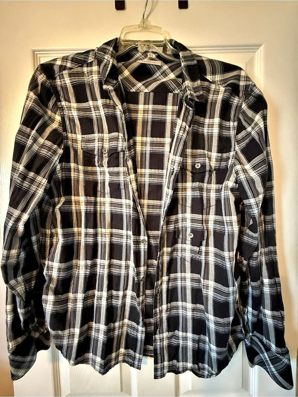 7 For All Mankind Plaid Button Down in Black & White Size XL